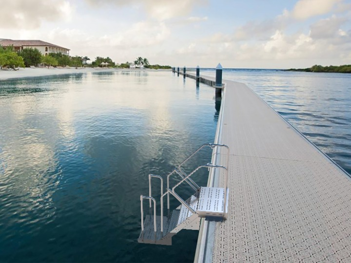 Safety stairs attached to a long jetty as an alternative to ladders or no stairs